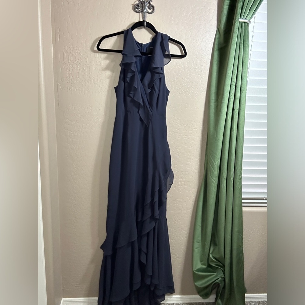 Lulus c/med collective Be About You Washed Navy Ruffled Asymmetrical Maxi Dress - Picture 16 of 16